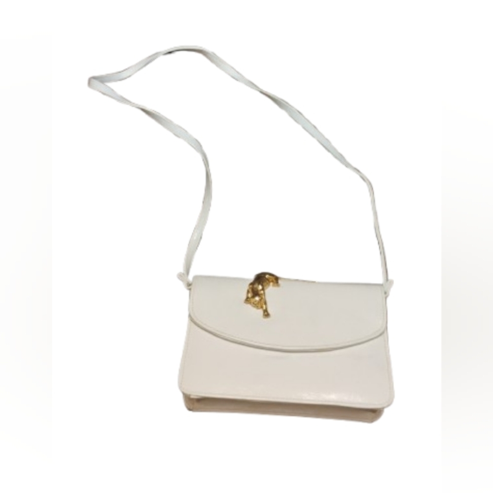 Vintage 1980s Panther Gold Colored Hardware Snap Crossbody Bag